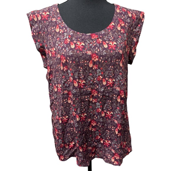 Pleione Tops - Pleione M Purple Floral Boho Blouse Sheer Flowy Fall Top Women